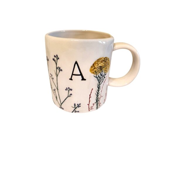 Anthropologie Dagny Monogram Initial Letter A Floral Ceramic Coffee Cup Mug - Picture 1 of 4
